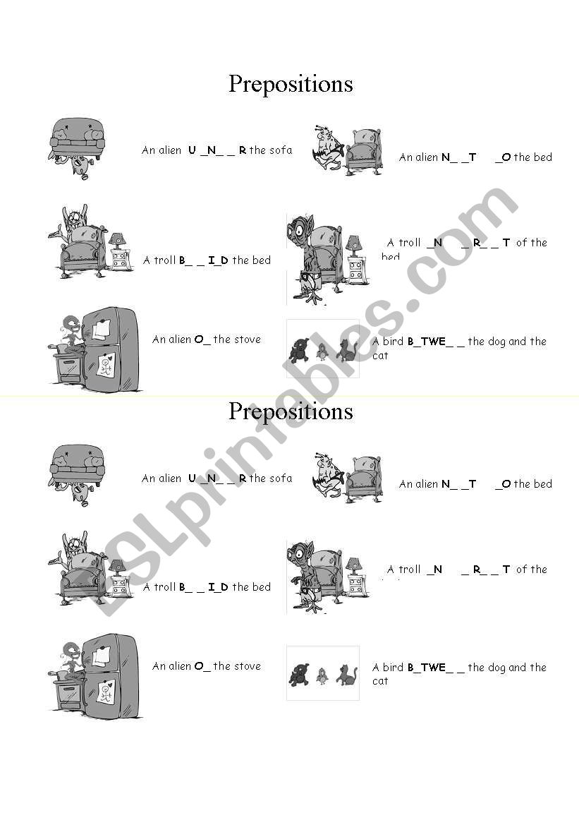 Prepositions - Aliens worksheet