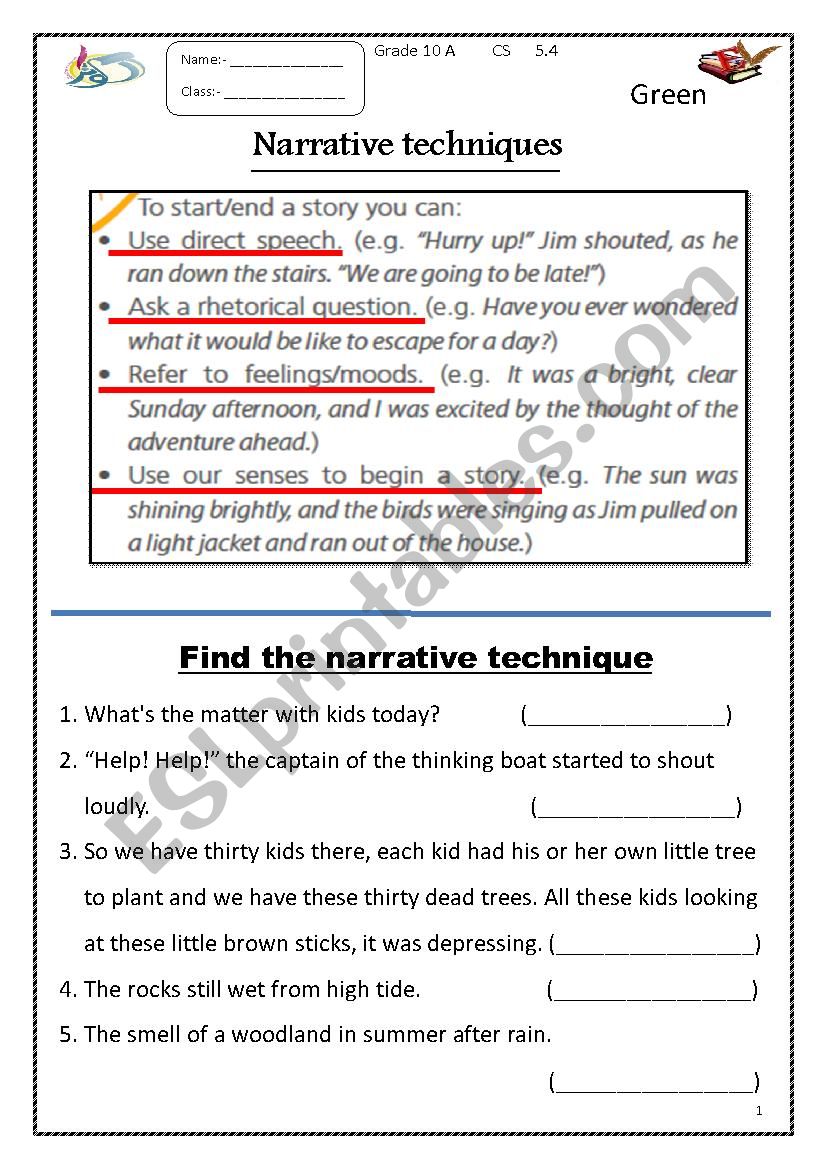 Narrative techniques worksheet