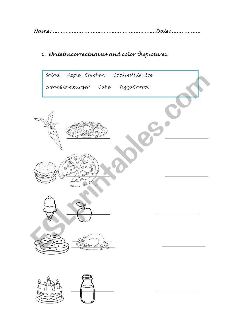 food  worksheet