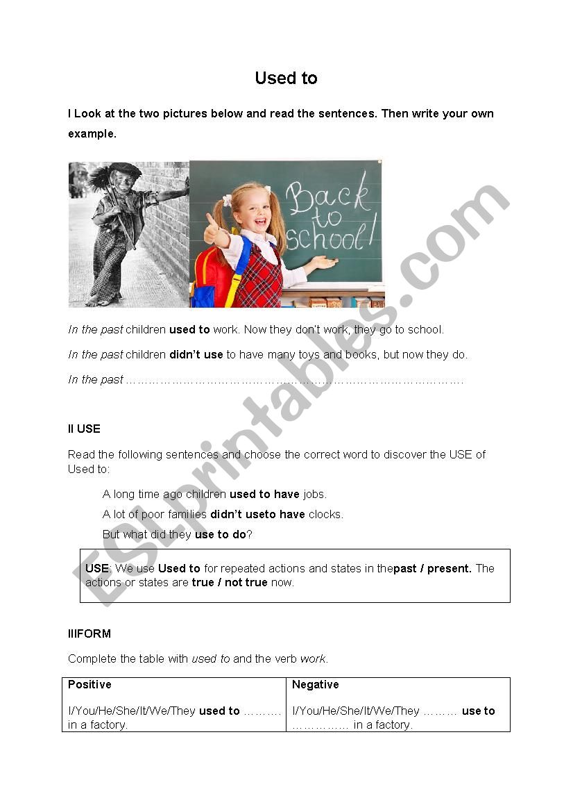 Teach Used to HO worksheet