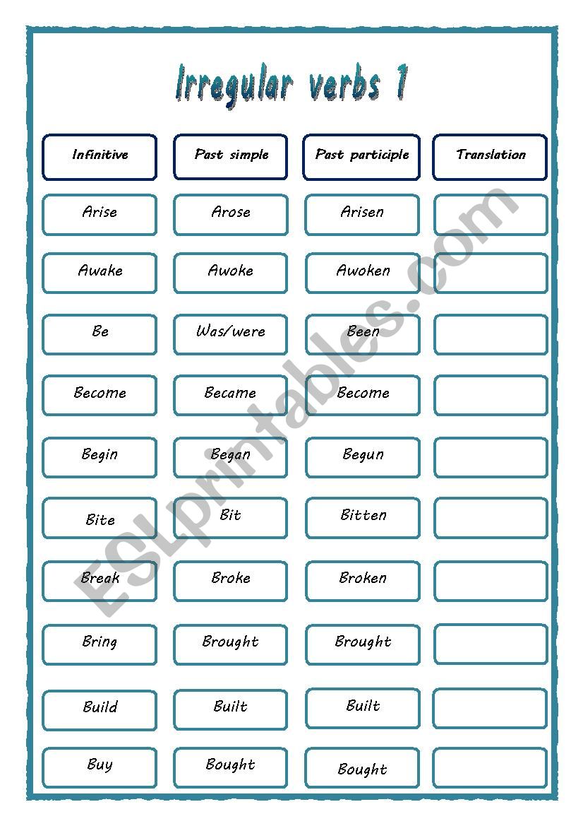 irregular verbs 1 worksheet