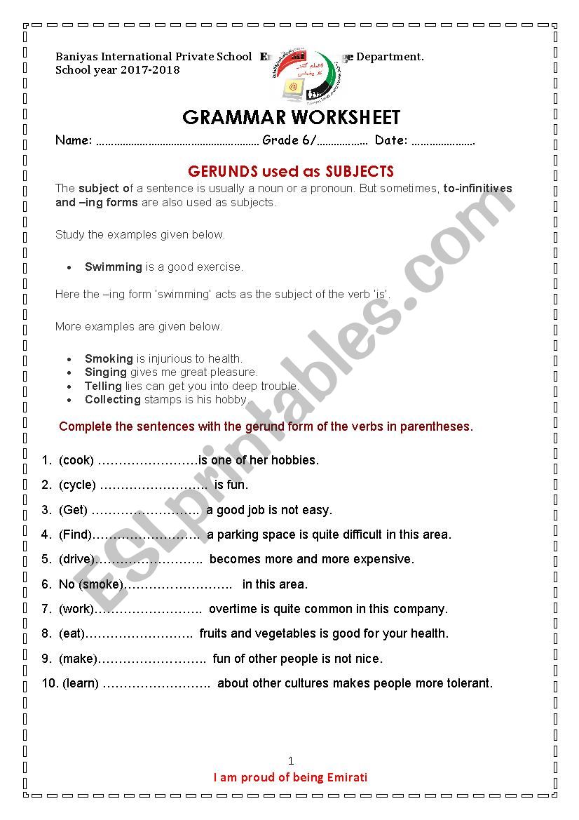 The gerund worksheet