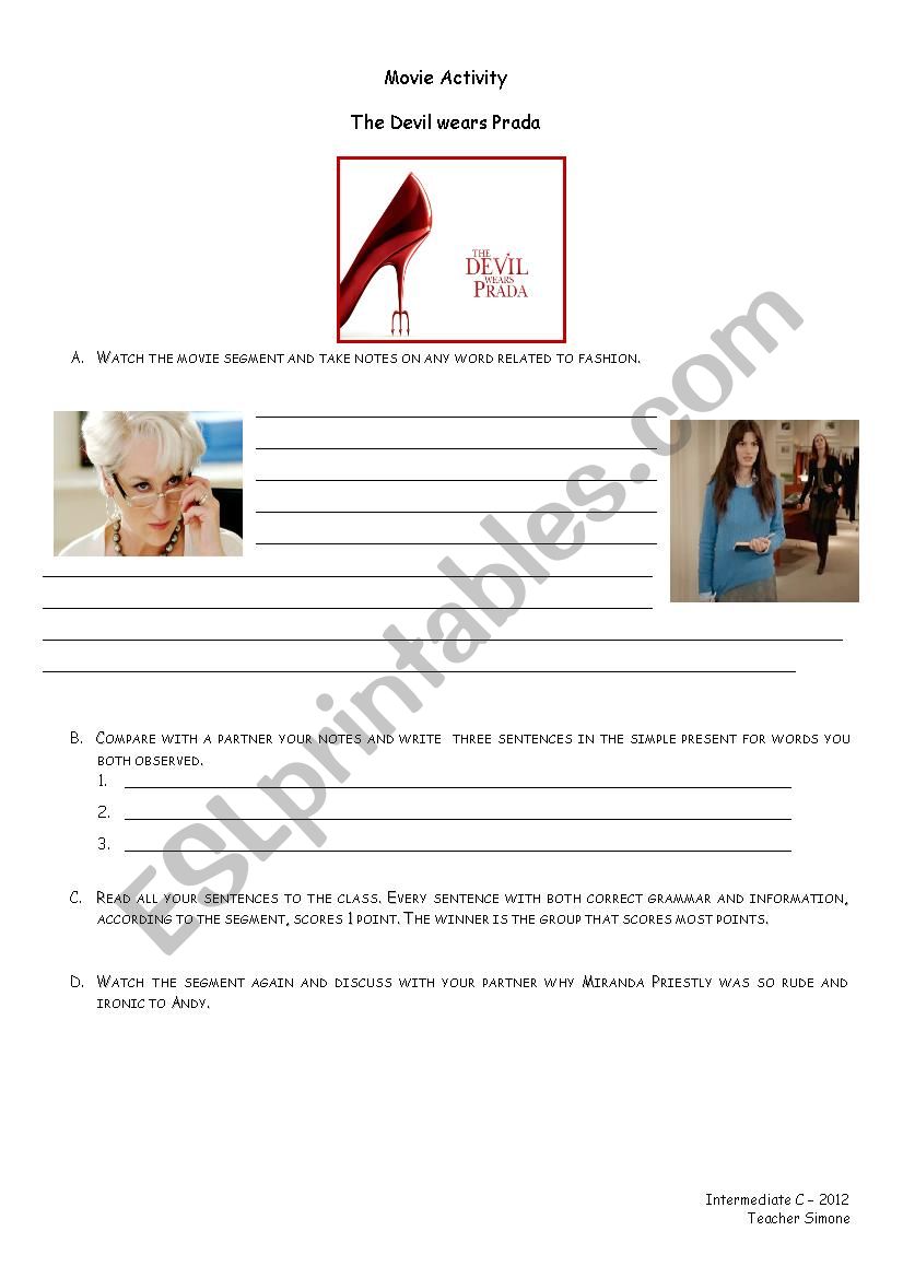 the devil wears prada worksheet