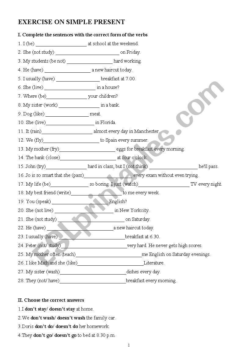 simple present worksheet