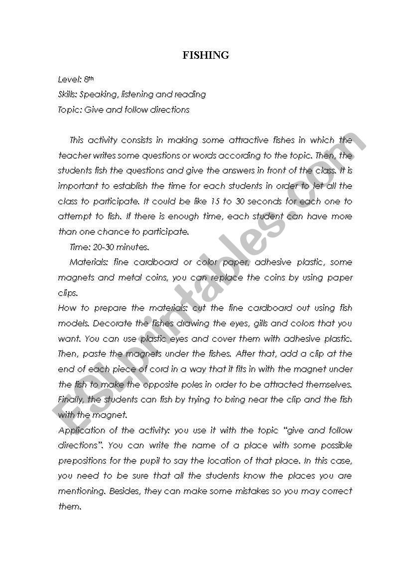 Fishing worksheet