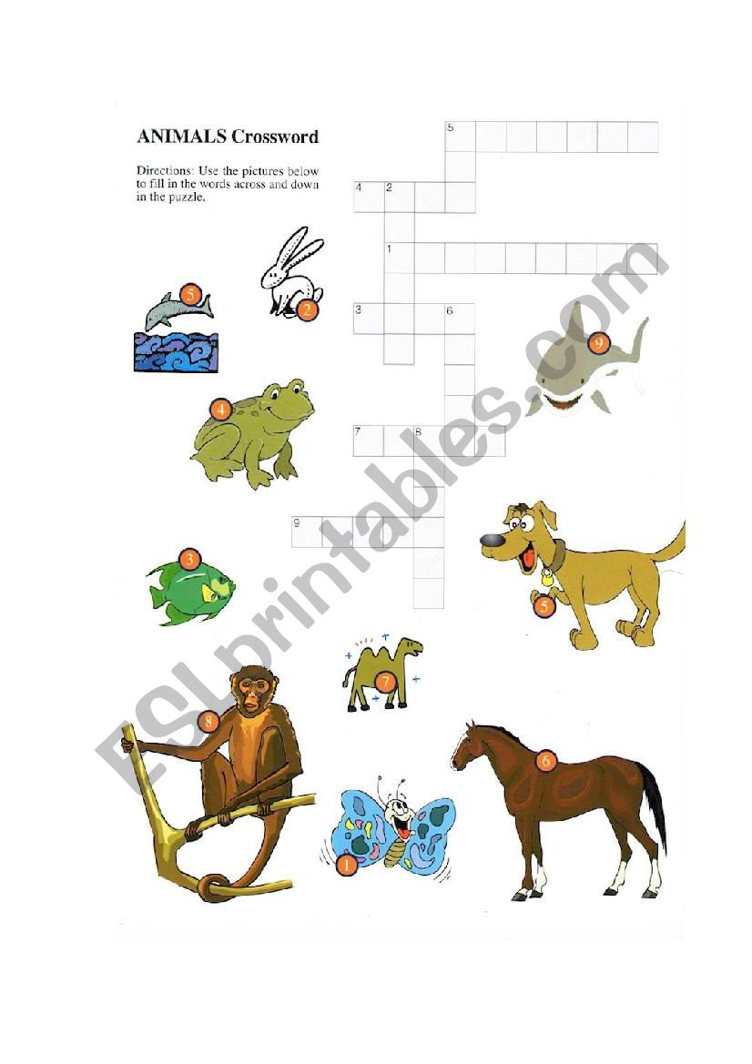 animal crossword puzzle worksheet