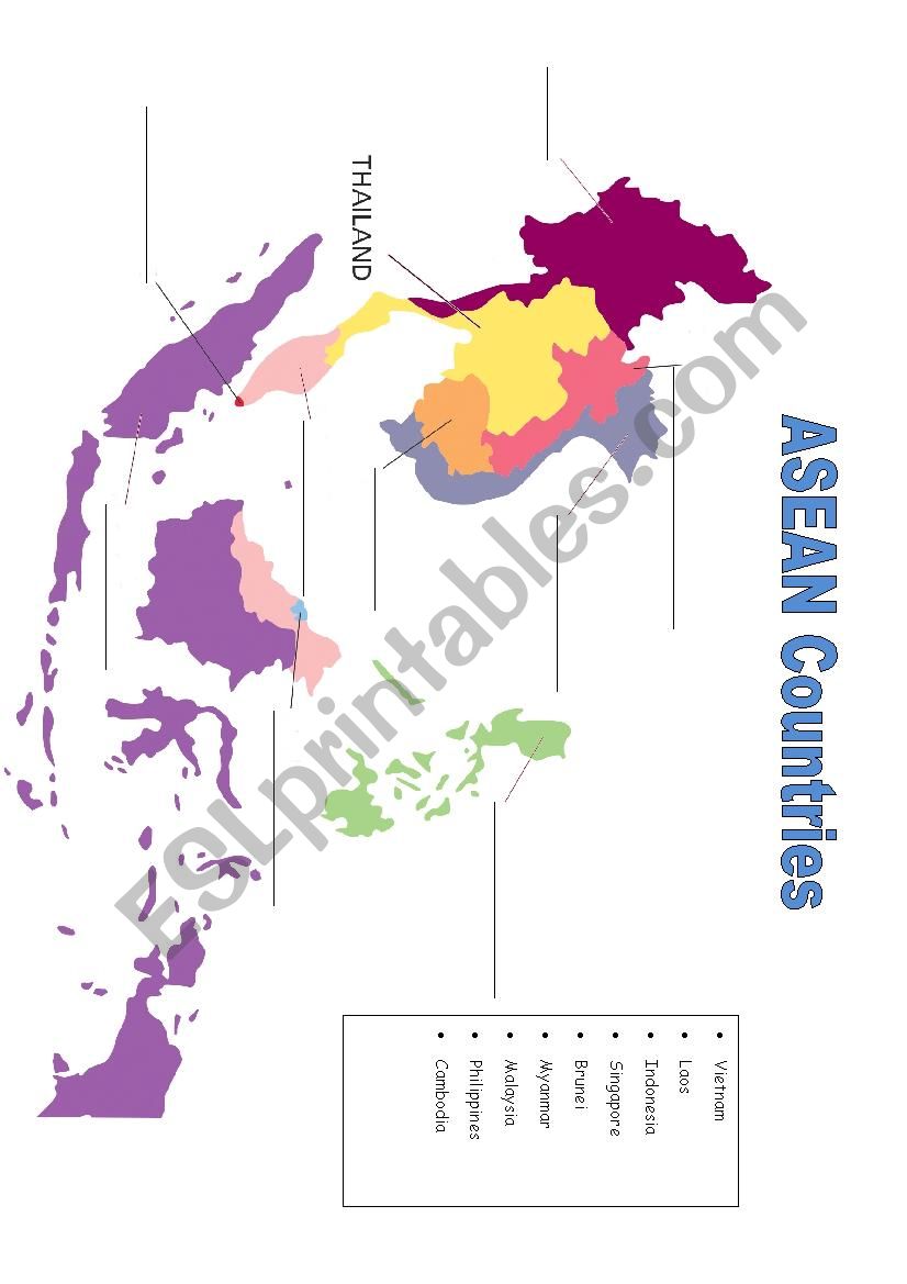 ASEAN Countries map filling worksheet