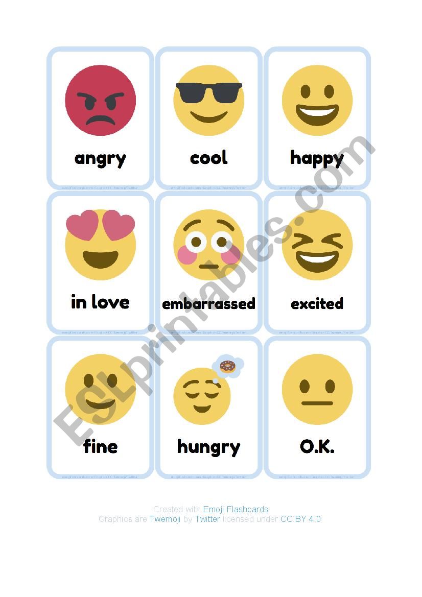 Feelings Emoji Flashcards worksheet