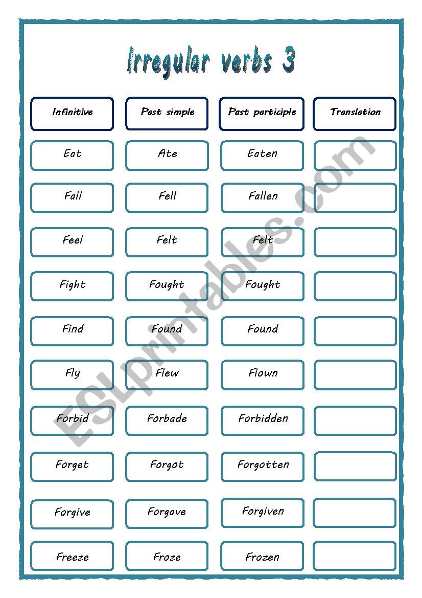 irregular verbs 3 worksheet