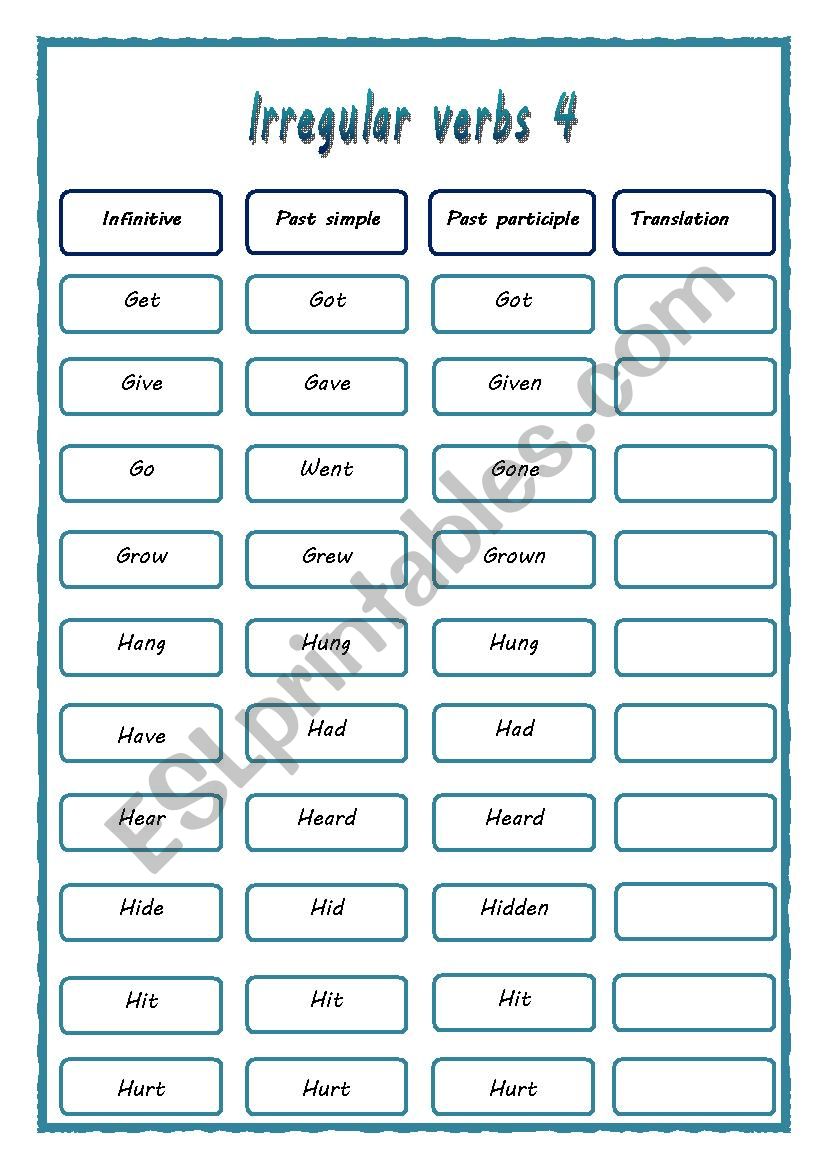 irregular verbs 4  worksheet