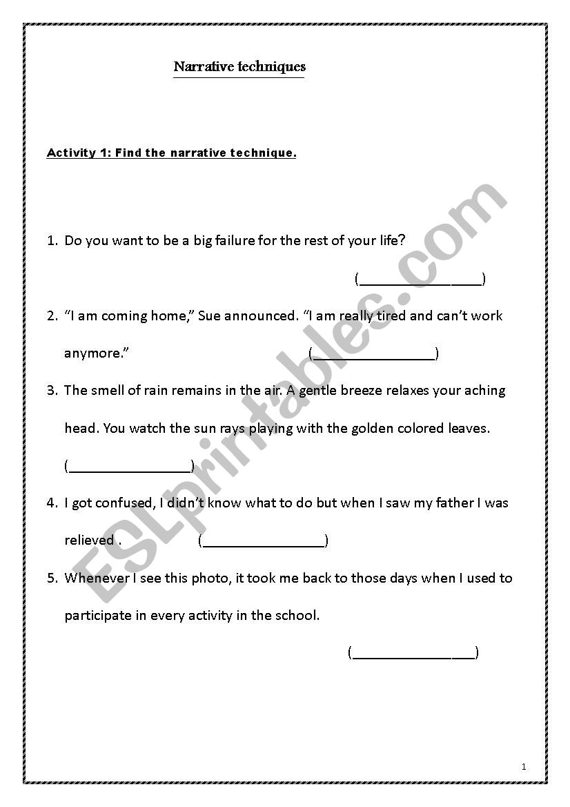 Narrative Techniques worksheet