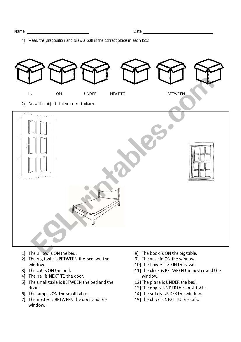 Prepositions and Furniture worksheet
