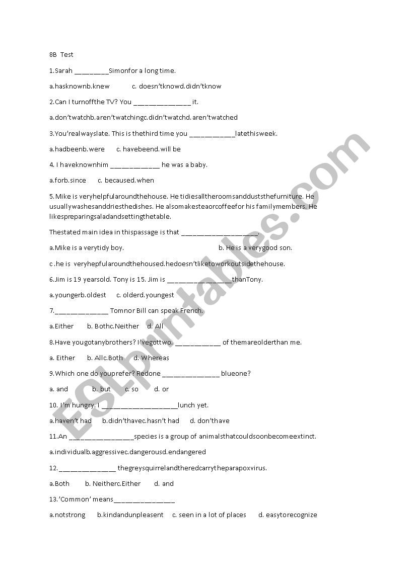 test  worksheet