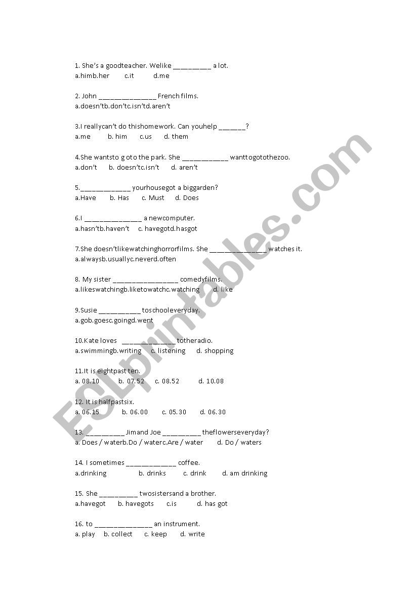 revision worksheet