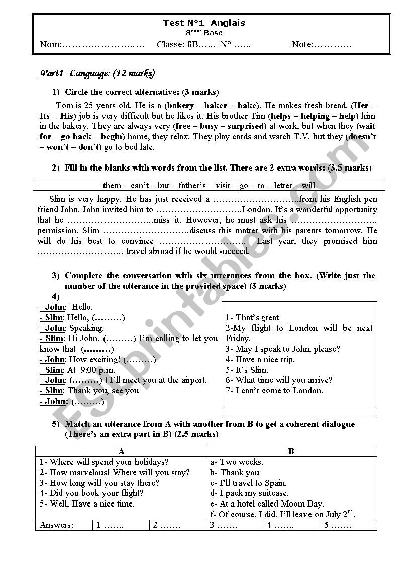 8 form test n 1 worksheet