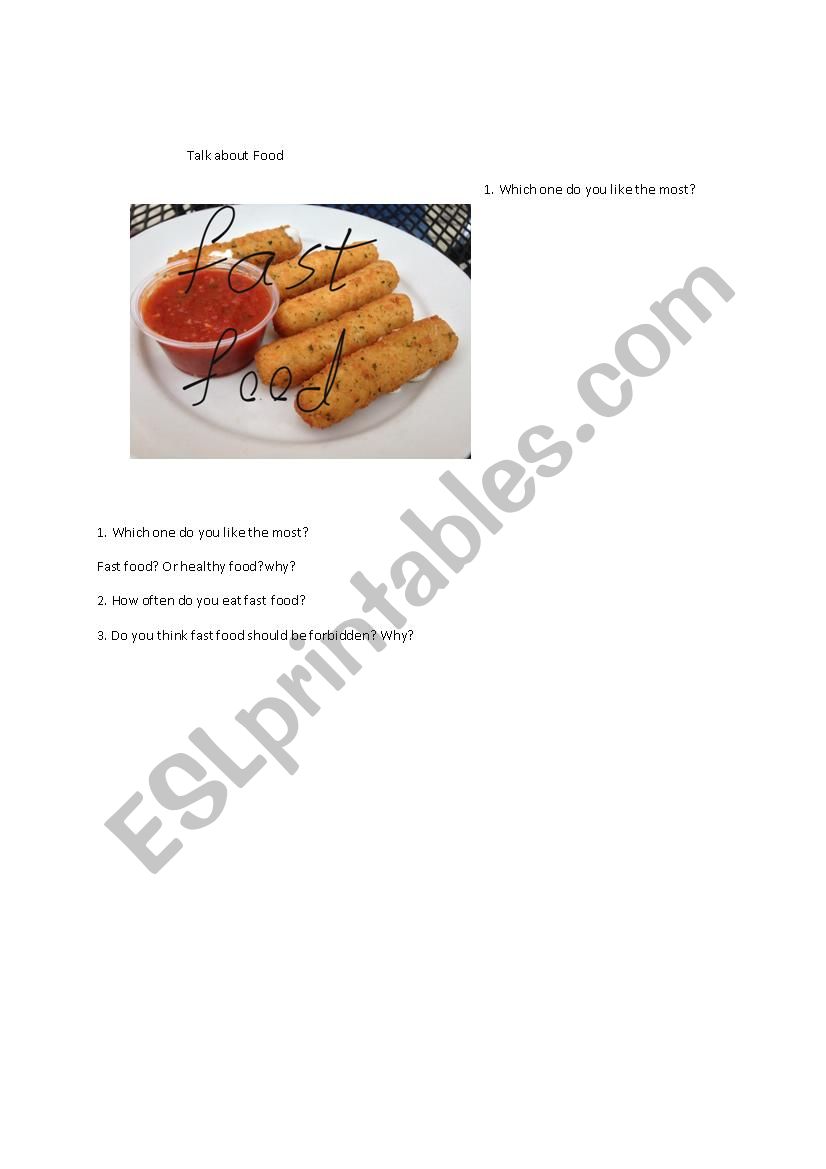 Fast food worksheet