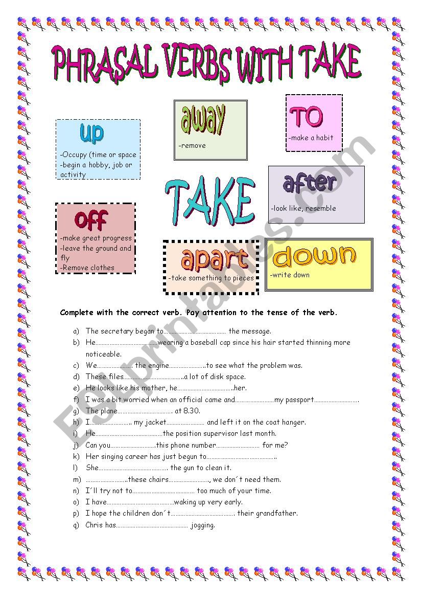 Phrasal verbs with TAKE worksheet