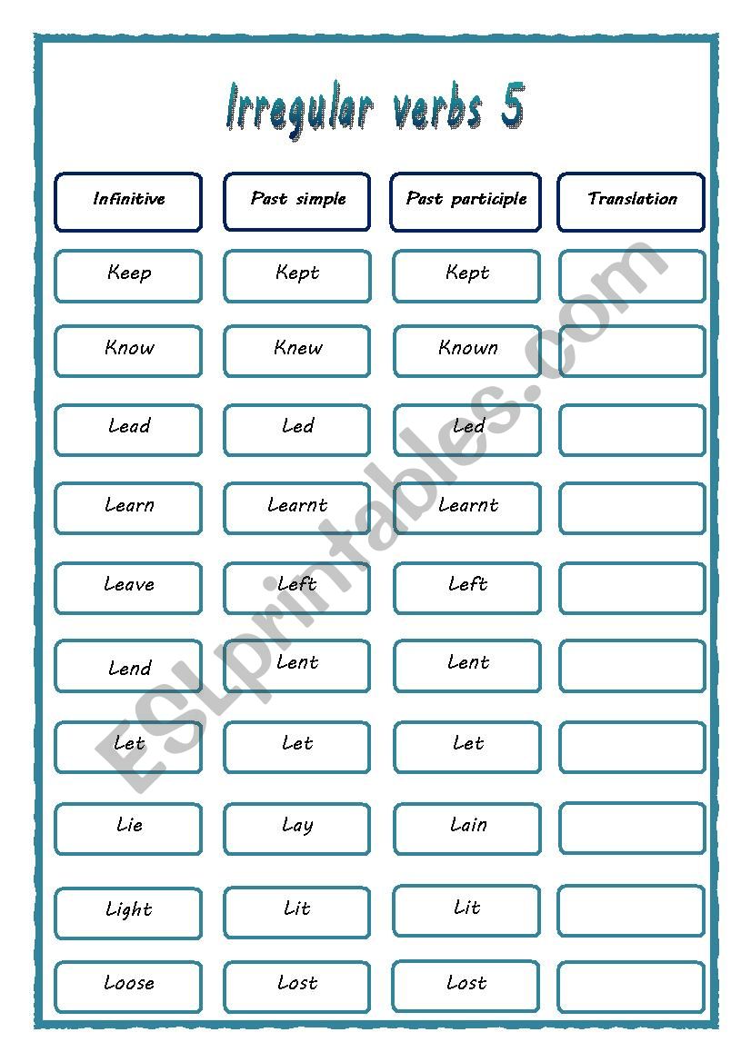 irregular verbs 5 worksheet