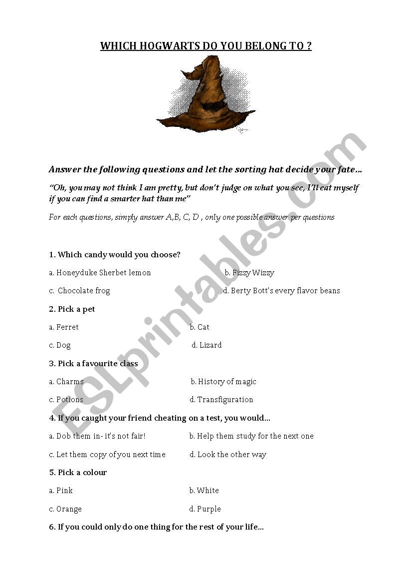 which HogwartÂ´s house do you belong to?