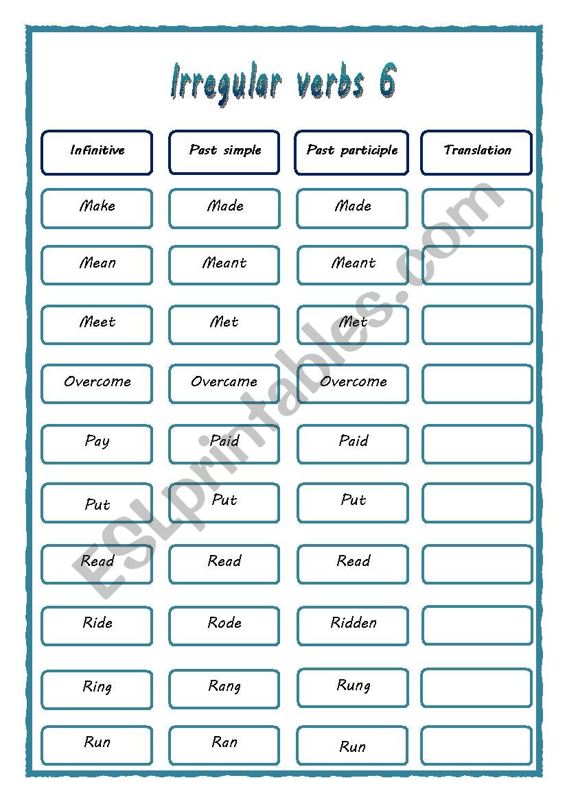 irregular verbs 6 worksheet