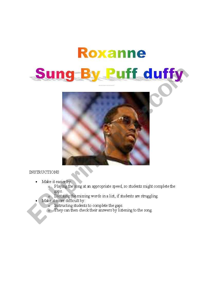 roxanne by puff duffy worksheet