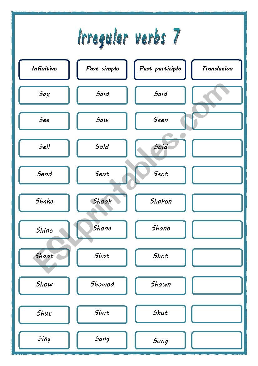 irregular verbs 7 worksheet