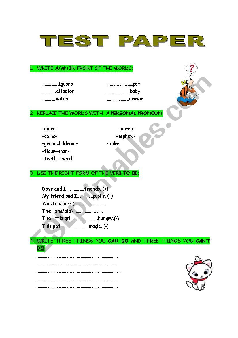 TEST PAPER worksheet