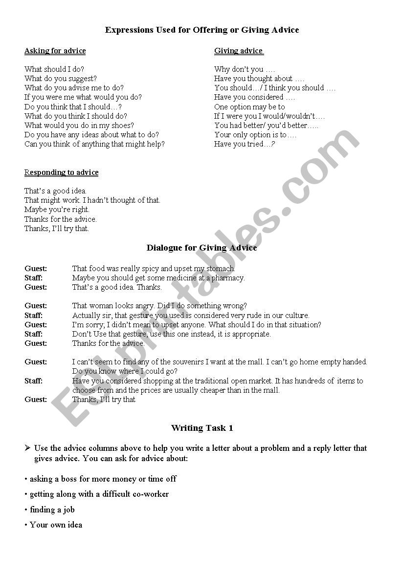 giving and recieving worksheet