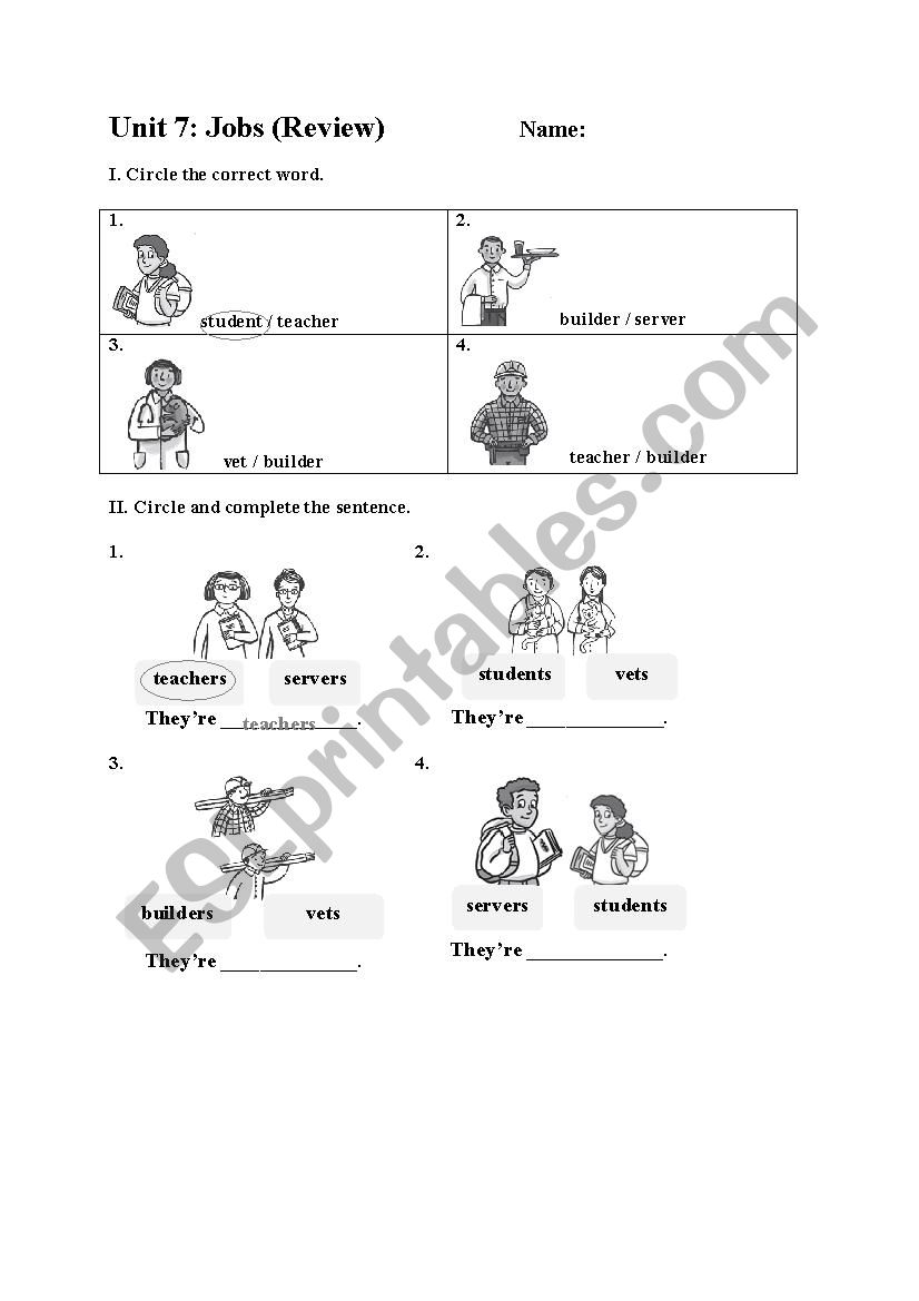 Jobs worksheet