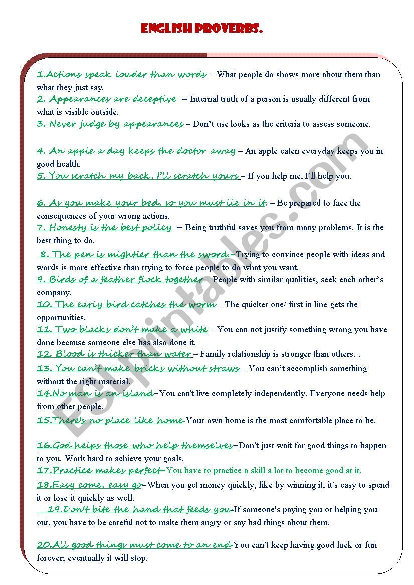 English proverbs  worksheet