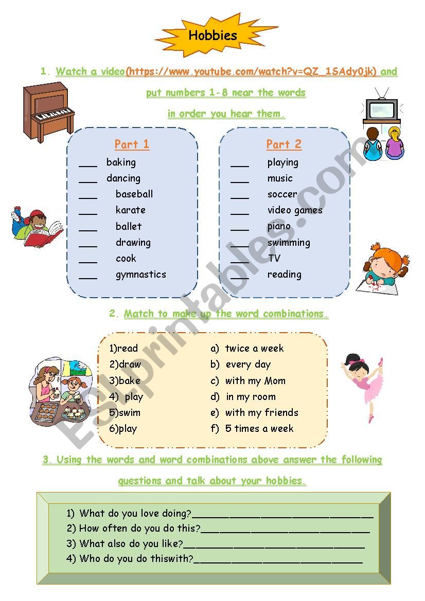 Hobbies (listening) worksheet