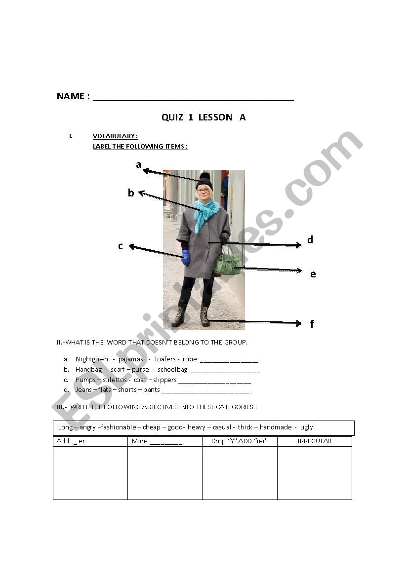 describing clothes and more worksheet