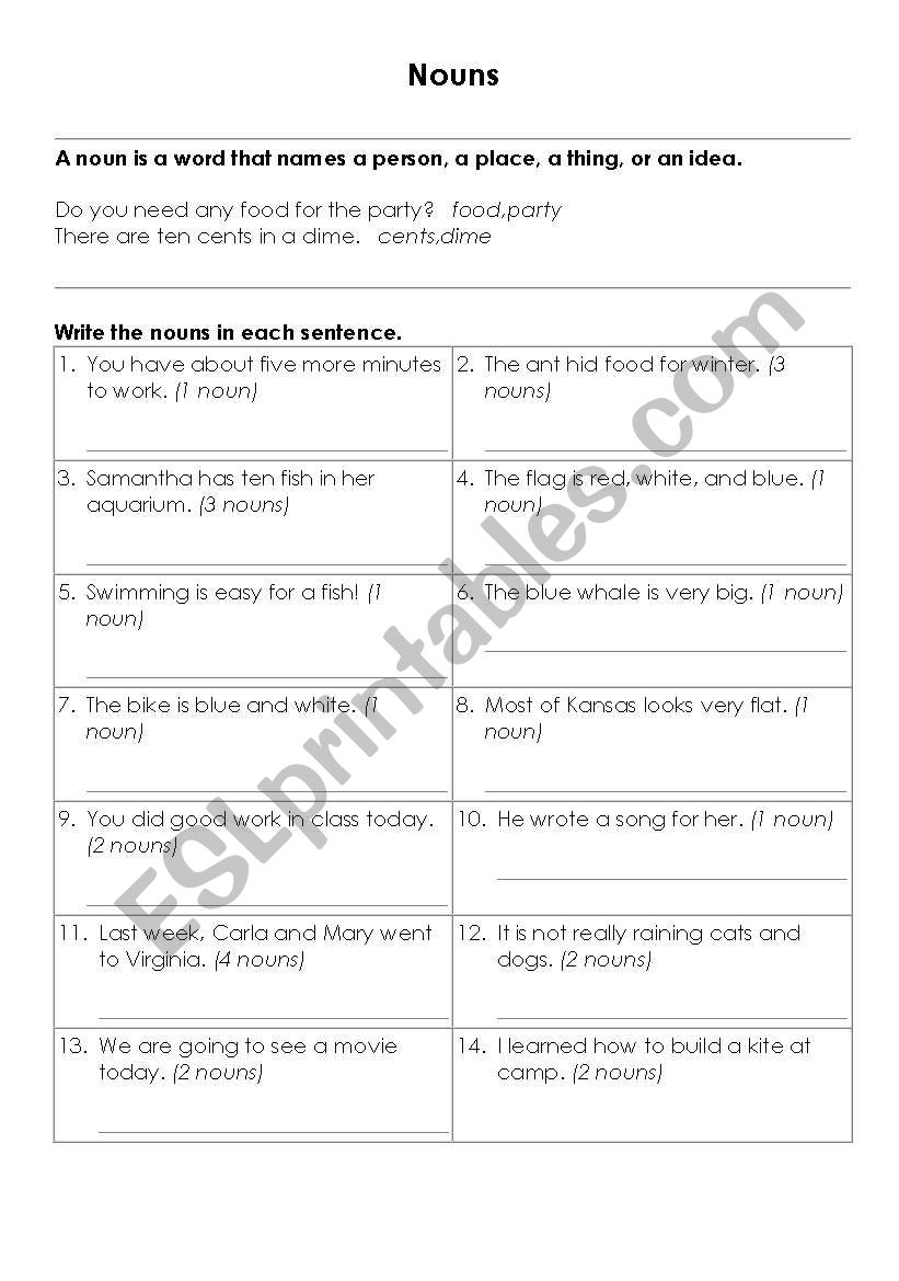 Noun worksheet