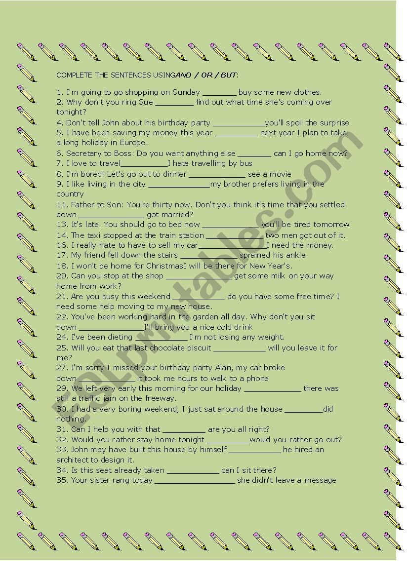 And - Or - But worksheet