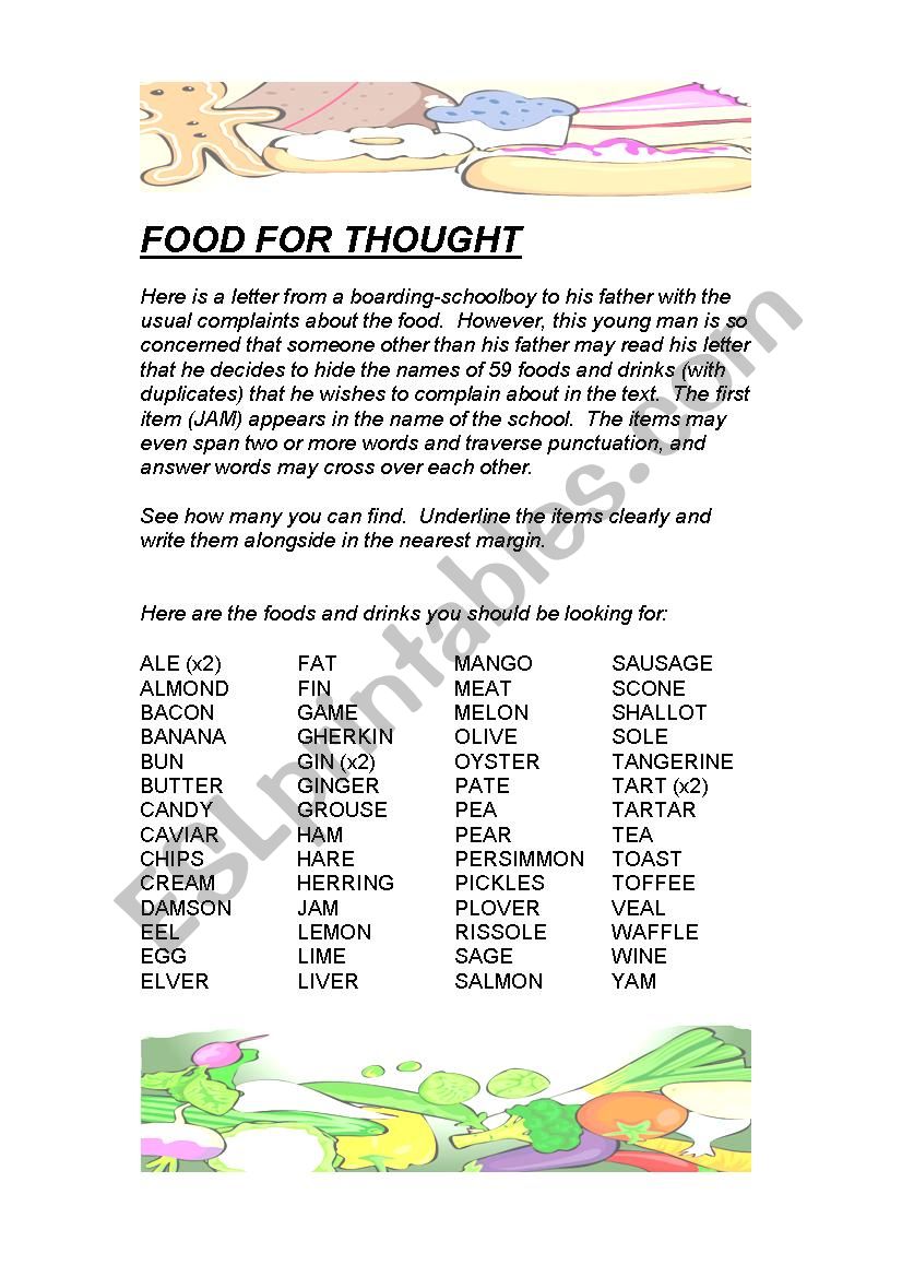 Food For Thought worksheet