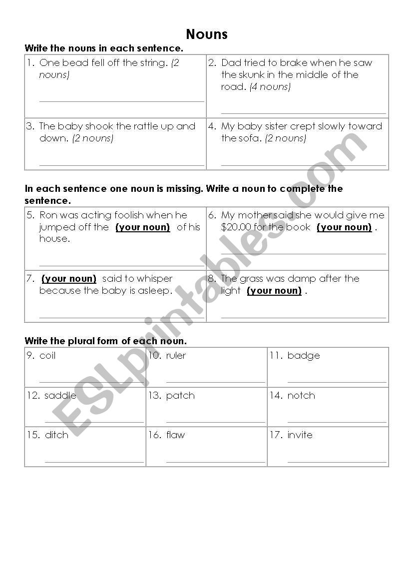 Nouns worksheet