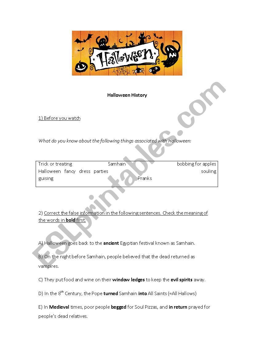 Halloween History worksheet worksheet