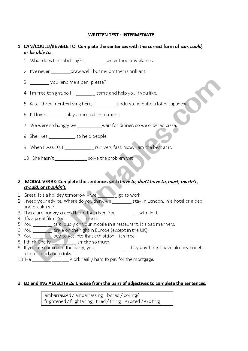 Test for Intermediate students