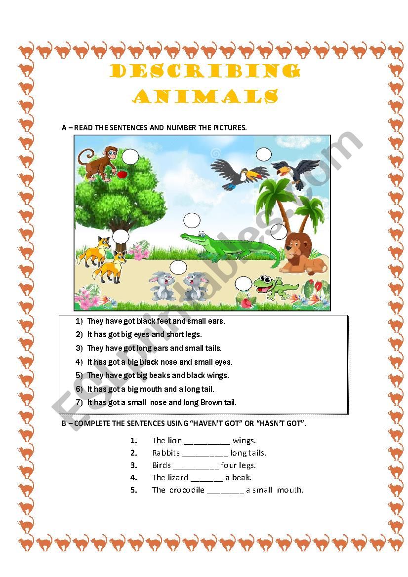 Describing animals worksheet