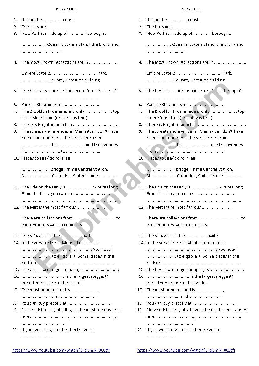 New York listening worksheet