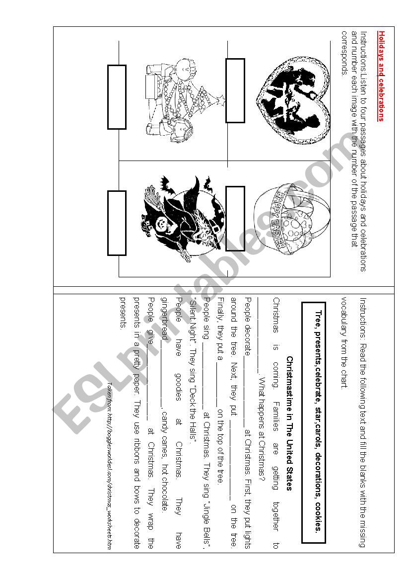 Holidays and Celebrations worksheet