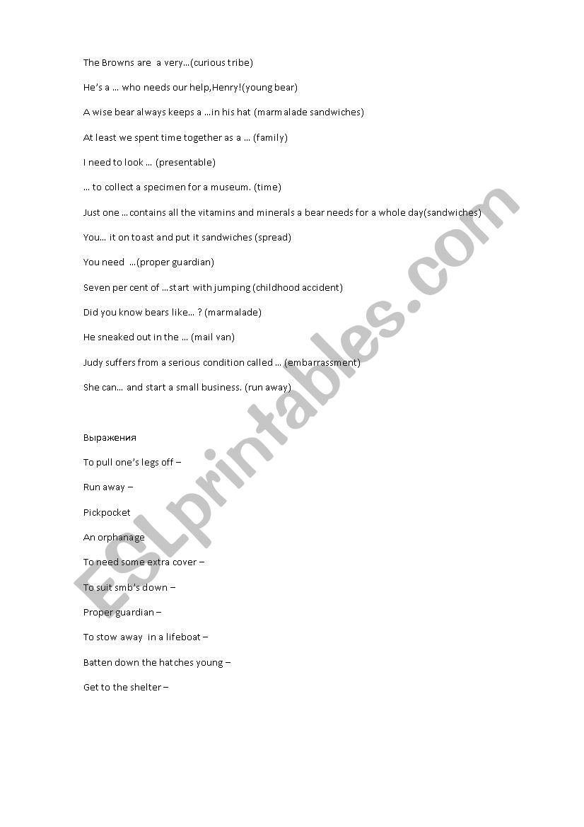 paddington worksheet