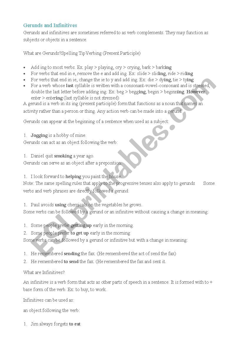 gerunds worksheet