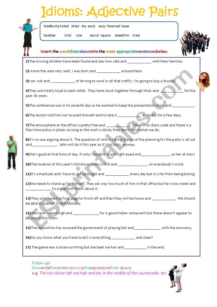 Adjective Pairs Idioms worksheet