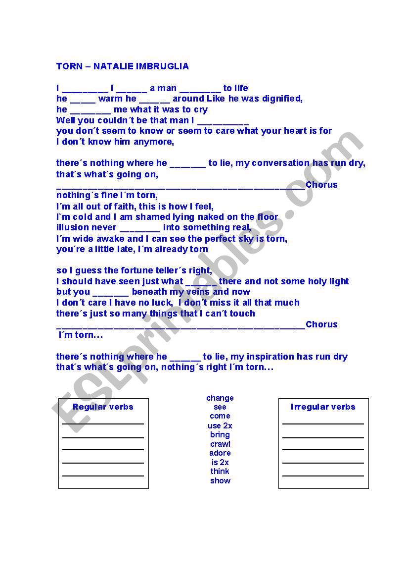 Song Activity - Torn worksheet