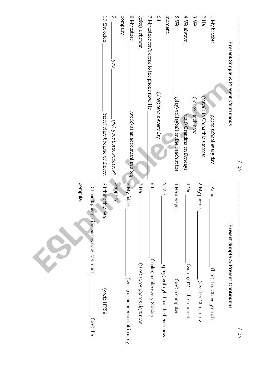 present simple / present continuous short test