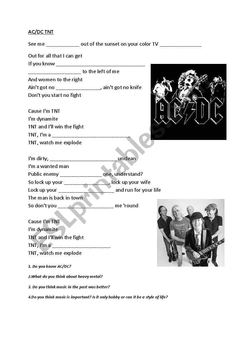 ac/dc tnt song worksheet