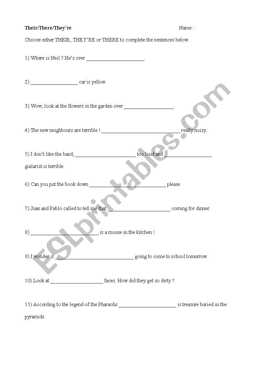 Their, There or TheyÂ´re worksheet