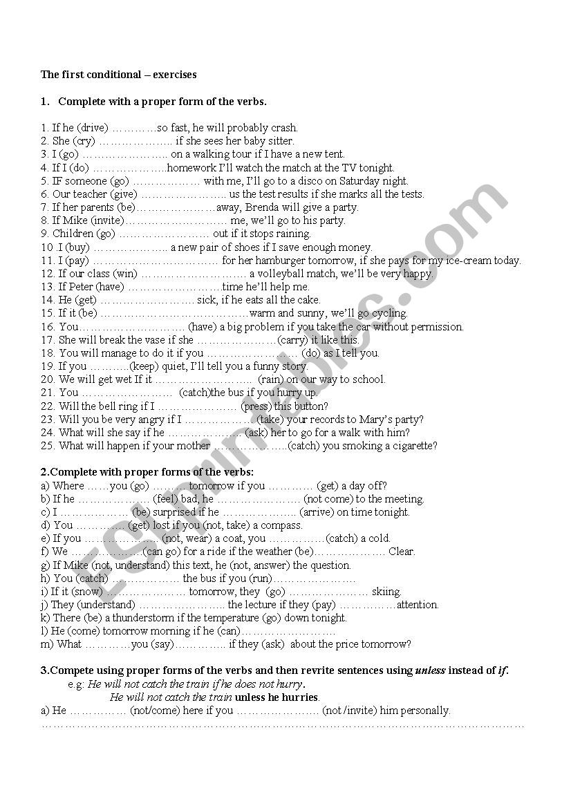 The first conditional worksheet