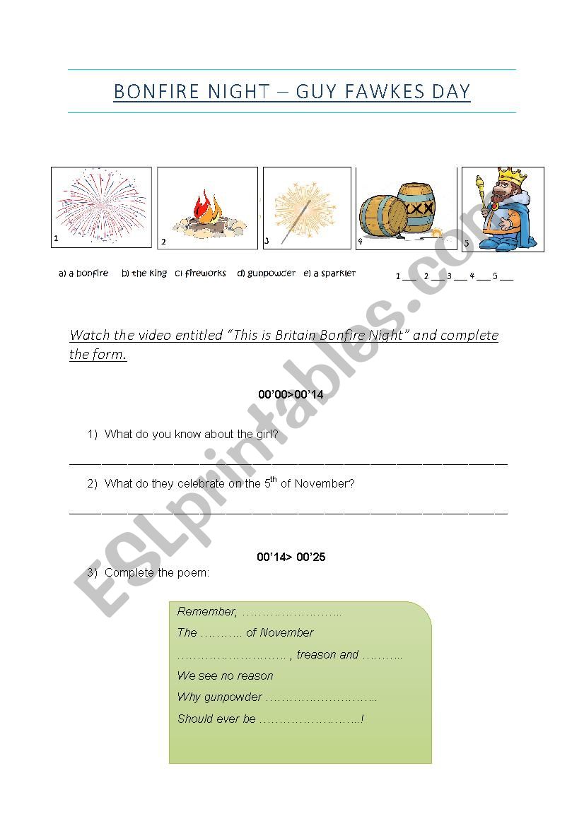 Bonfire Night worksheet